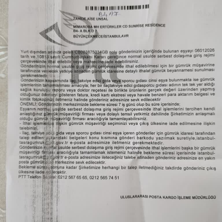 Kargo Şubesinde Hediye Teslimi Reddedildi Ve Gümrük Beyannamesi İstendi