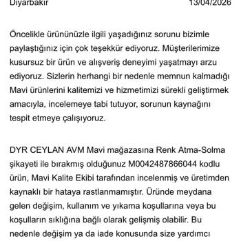 Kısa Sürede Kumaş Deformasyonu Ve Yıpranma Hakkında Haksız Kullanıcı Hatası İddiası