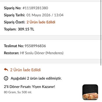 İptal Edilen Yemek Siparişimin İadesi 20 Gün Boyunca Hesaba Yatırılmadı