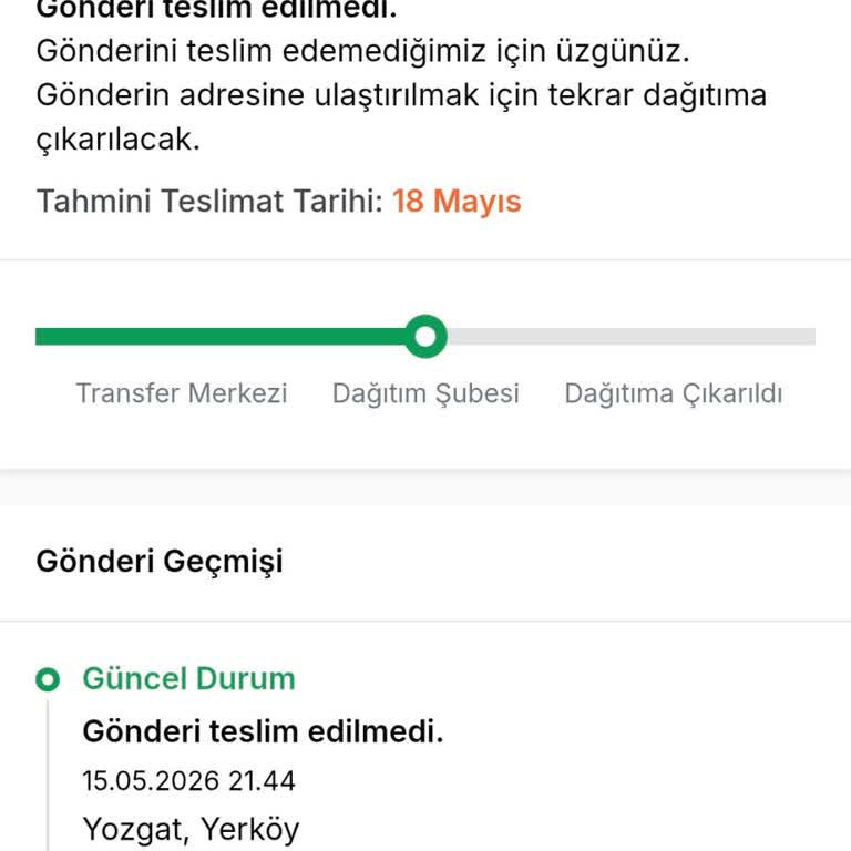 Aras Kargo Yerköy Şubesi Gönderimi Bekletiyor İade Talebim Göz Ardı Ediliyor