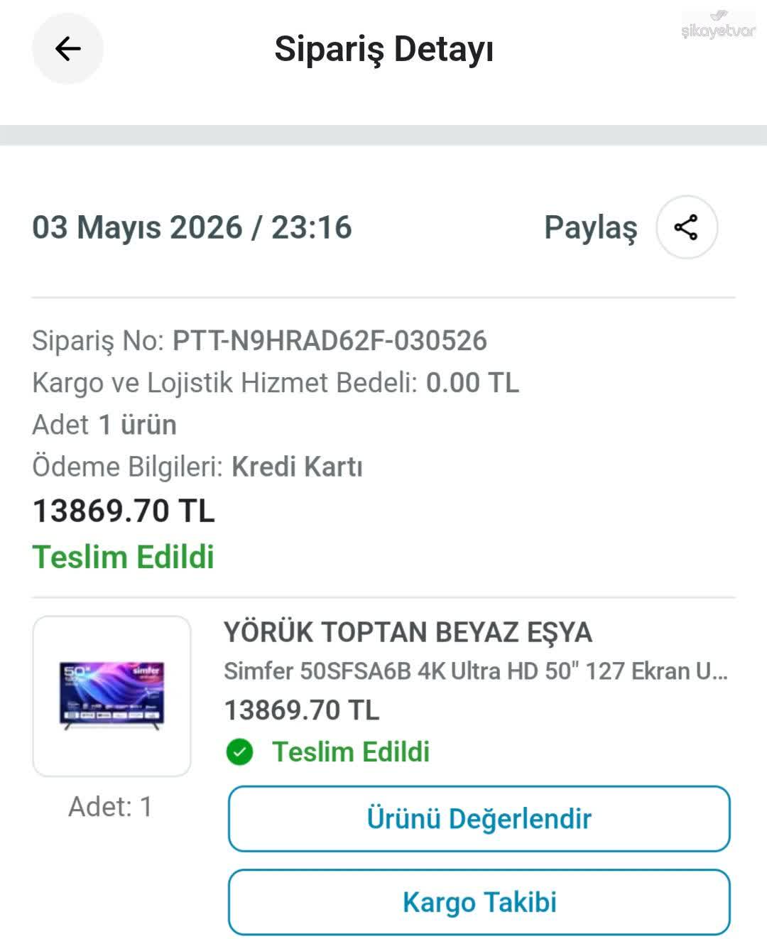 ぷんまま様確認ページ PttAVM Simfer TV'de Görüntü Çakışması Ve İade Talebi - Şikayetvar