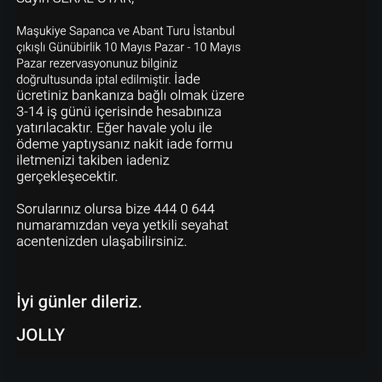Jolly Tur Turu İptali Sonrası 10.493 TL İadesi Gecikmesi
