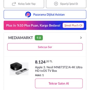 Apple TV Siparişi Gelişmedi Ve Ücret İadesi Talep Ediyorum