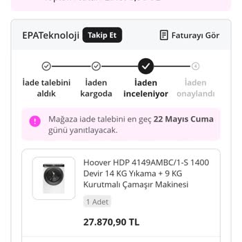 Hasarlı Çamaşır Makinesi İade Sürecinde Oyalama