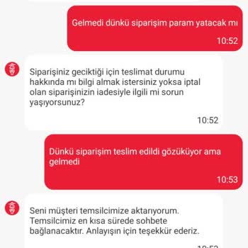 Teslim Edilmemiş Sipariş İçin 350 TL Geri Ödeme Talebi