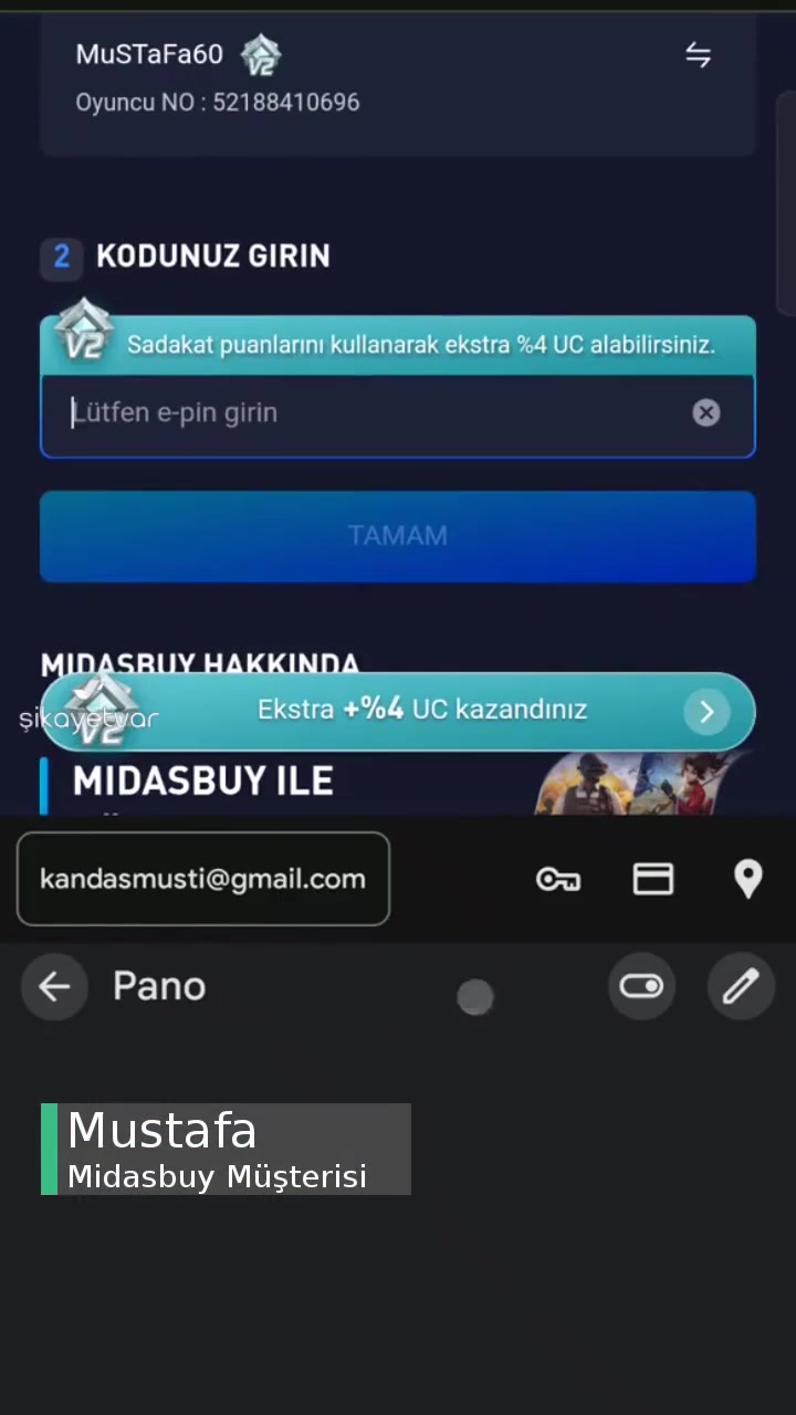 Midasbuy 100 UC'lik Kazandirio Kodunu Kullanamıyorum! videonun kapak resmi