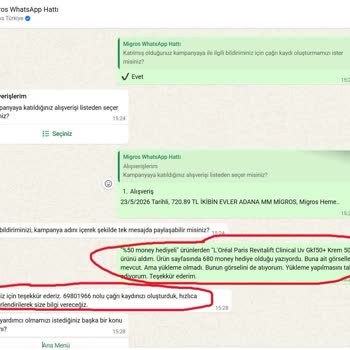 Migros Hemen Kampanyasındaki Money Ödüllerinin Verilmemesi Ve Müşteri Desteğine Cevap Almama
