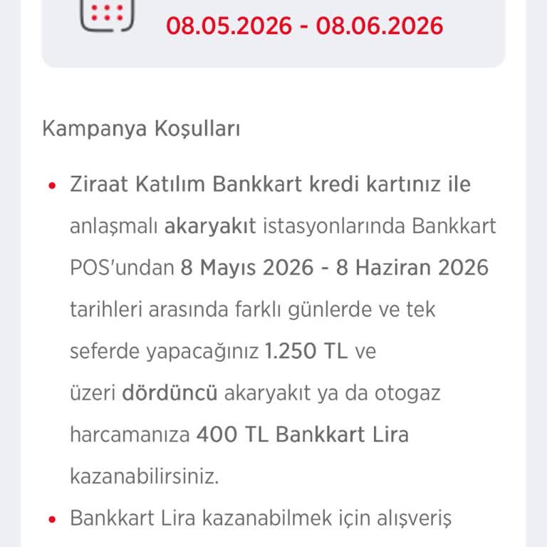 Kampanya Şartları Değiştikten Sonra 1000 TL’lik Yakıt Alışverişim Bankkart Lira’ya Hak Kazanmadı