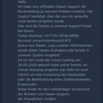 Instant Gaming Verkaufte Mir Einen Bereits Eingelösten Steam Wallet Code