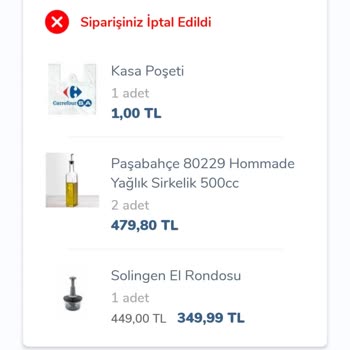 Carrefour Mobil Siparişim Hiçbir Bilgilendirme Yapılmadan Keyfi Olarak İptal Edildi
