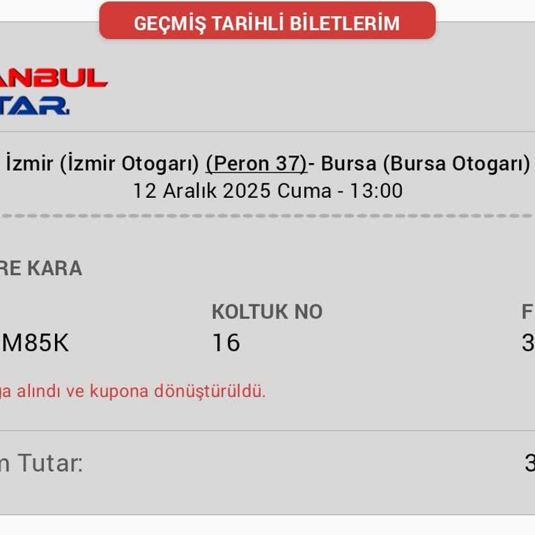 Obilet Üzerinden Alınan Kullanılamayan Otobüs Bileti İçin İade Talebi