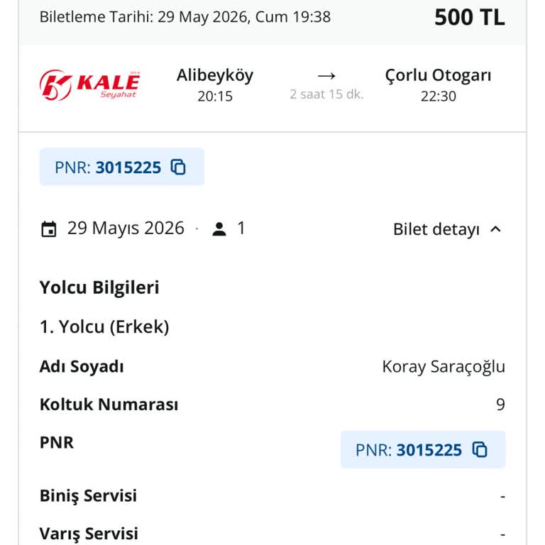 Kale Seyahat’te Çorlu Seferi Rötarı Ve Bilgi Eksikliği Nedeniyle Bilet İadesi Talebi