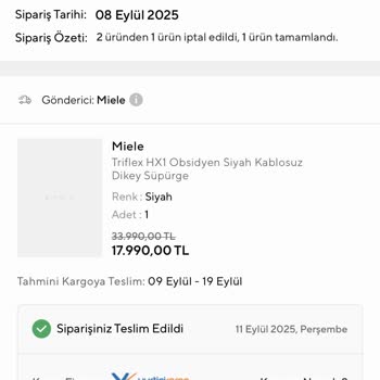 Miele Dikey Süpürge Şarj Sorunu Çözülmedi, Değişim Ya Da İade Talebi
