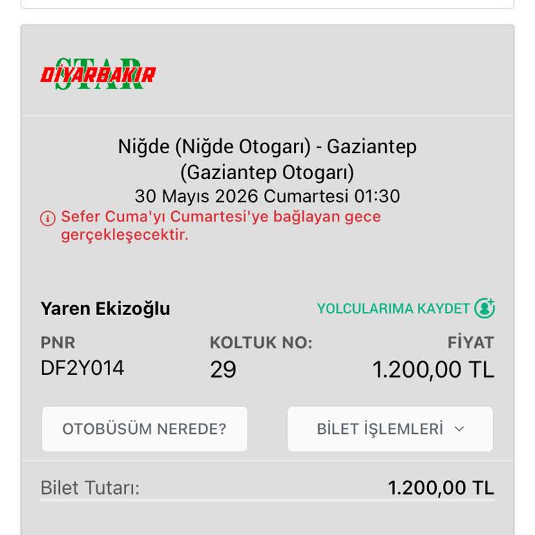 Star Diyarbakır Otobüsünün Bir Saat Gecikmesi Ve Bilet İadesi Talebi