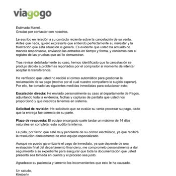 Viagogo no realiza el pago por entradas vendidas del concierto, pido solución