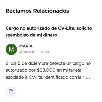 Cargo no autorizado de CV-Lite, exijo reembolso y cancelar cualquier suscripción