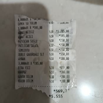Köz Kanat Restaurant İkram Görünümlü Ürünler İçin Fazla Ücret Ve Çift Yazılan Kavun