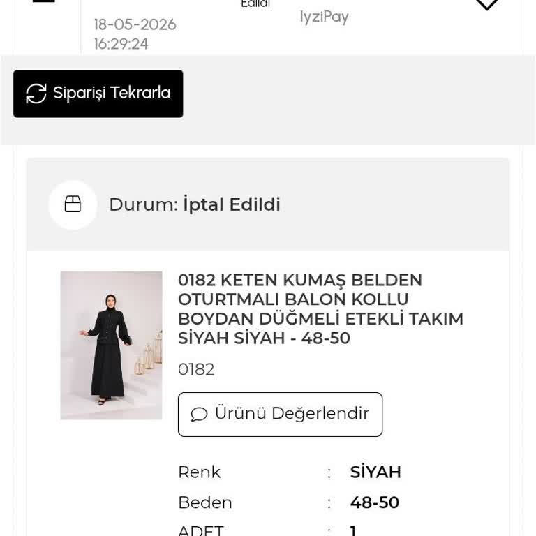Nurliva Moda İptal Edilen Siparişin 809,99 TL İadesi Alınmadı ve Yazılı Onay Yok