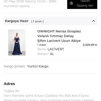 Ödenen Elbisenin 12 Gün Sonra Bile Kargoya Verilmemesi Ve Şirketin Yanıt Vermemesi