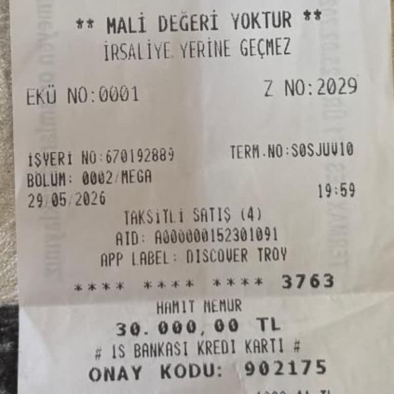 30.000 TL Ödeme İçin Fatura Kesilmemesi Ve Resmi Belge Talebi