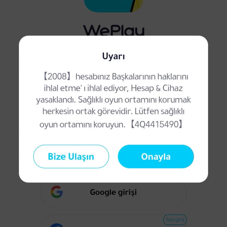 WePlay Hesabım Ve Cihazım Açıklama Olmadan Kalıcı Banlandı