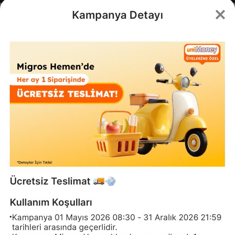 Migros’un Uni Money Ücretsiz Teslimat Hakkını 5’ten 1’e Düşürmesi