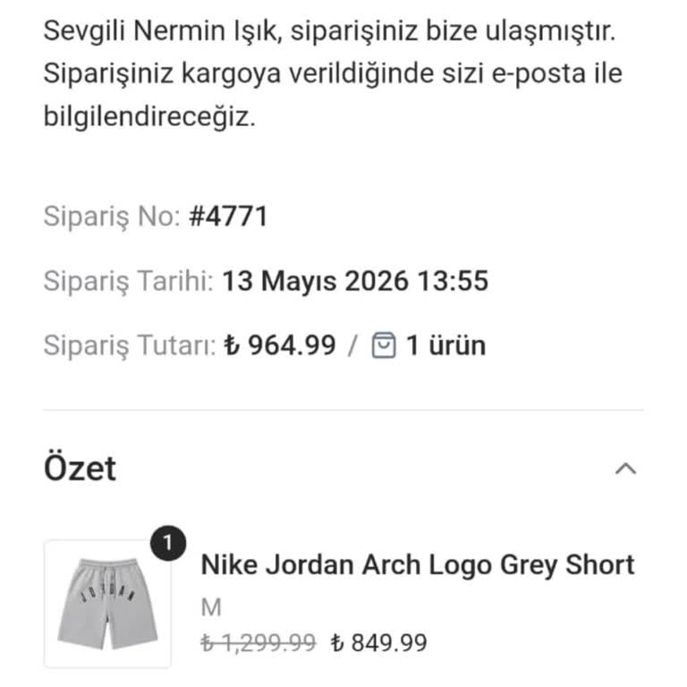 Fless Wear 964,99 TL'lik Siparişimin Kargoya Verilmemesi
