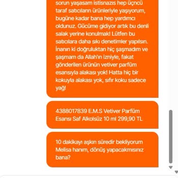 Kokusuz Vetiver Esansı, Müşteri Hizmetleri Cevapsız Kaldı