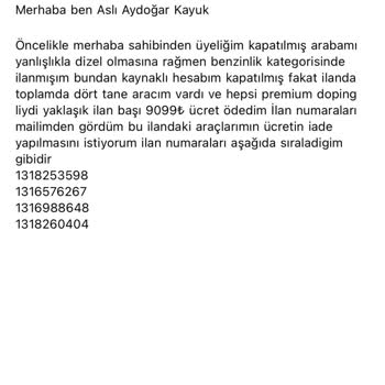 Yanlış Kategori Nedeniyle Kapatılan Premium İlanların Ücret İadesi Talebi