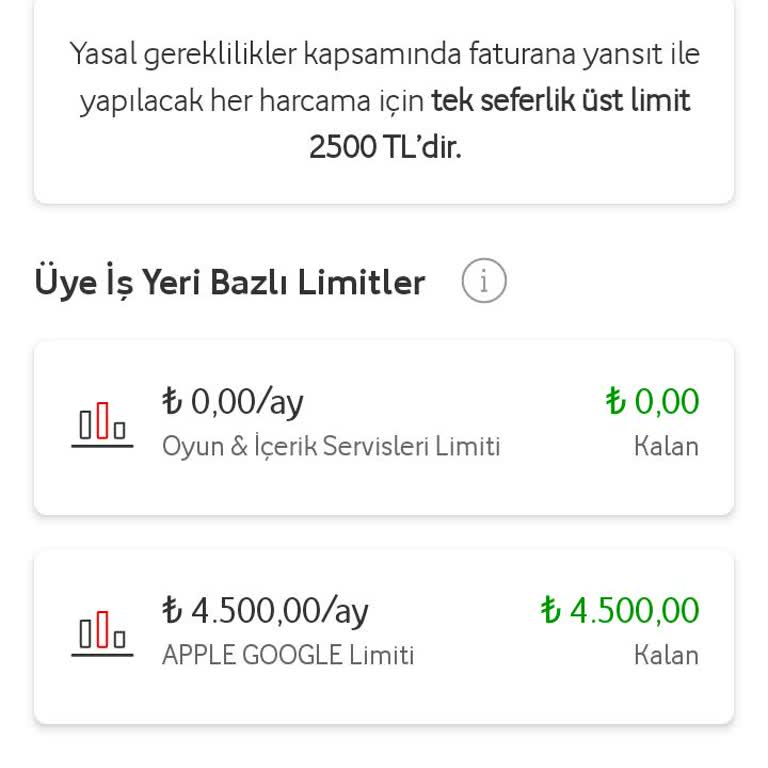 Vodafone Pay Uygulamasında Anında Bakiye Ve Faturana Yansıt Limitlerinin Keyfi Kısıtlanması