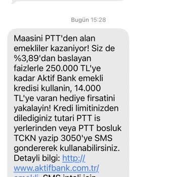 İzin Almadan Gelen Aktif Bank Reklam Ve Kredi SMS’leri