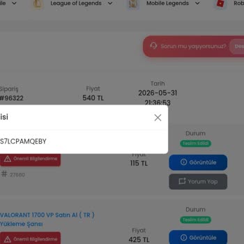 540 TL'lik Valorant VP Ödemesi Sonrası Anında Teslimat İhlali Ve Geçersiz Kod