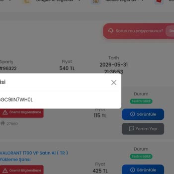 540 TL'lik Valorant VP Ödemesi Sonrası Anında Teslimat İhlali Ve Geçersiz Kod