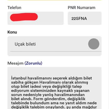 Sistem Hatası Nedeniyle Bilet Değişikliği Ve Fiyat Artışı Mağduriyeti