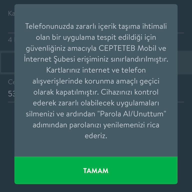 Zararlı Uygulama Uyarısı Nedeniyle TEB Mobil Şubeye Erişemiyorum