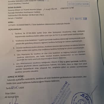 Söz Verilen 18.715 TL Ödeme Gecikti, Açıklama Ve Ödeme Talebi