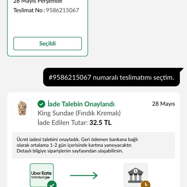 Gelmediği İçin Yarı İade Edilen Fındık Kremalı Sundae
