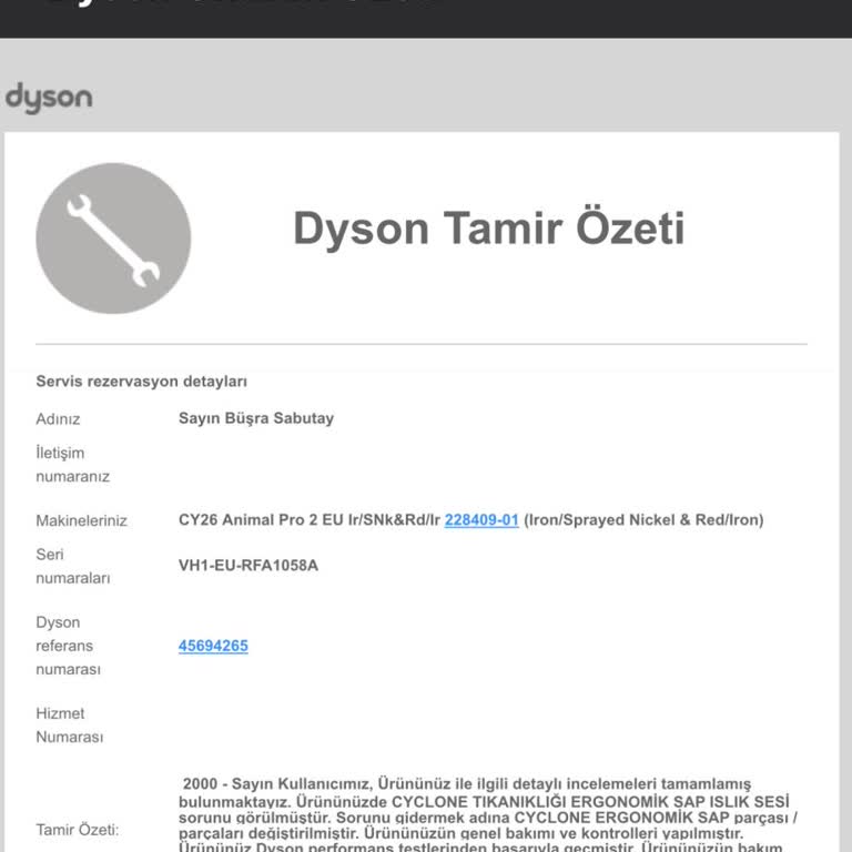 Dyson Süpürge Ses Sorunu Tekrarlayan Onarımlar Ve Çözülmeyen Şikayet