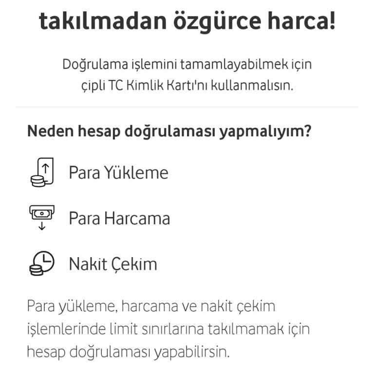 Vodafone Pay NFC Kimlik Doğrulaması Çalışmıyor Ve Para Yatmadı