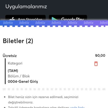 Biletix'te Ücretsiz Tarkan Bileti Alımında Sistem Hatası