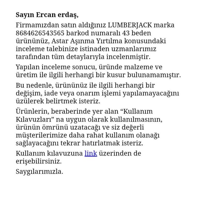 Kısa Sürede İç Tabanı Yırtılan Ayakkabının Değişim Talebinin Reddedilmesi