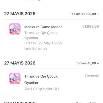 Apple Store Çocuğumun Ücretsiz Deneme İddiasıyla Yapılan 1.999 TL Yetkisiz Kesinti