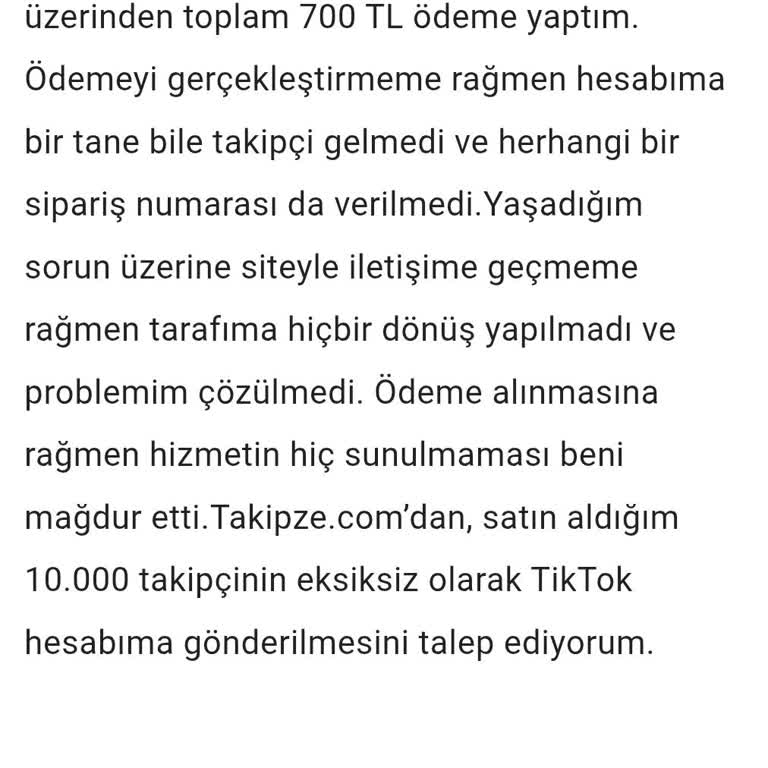Takipze.com'dan Ödenen 10.000 Takipçi Gelmedi Ve İade Talebi