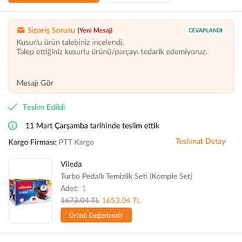 Garanti Kapsamında Çalışmayan Vileda Turbo Mop Ve Cevapsız Destek