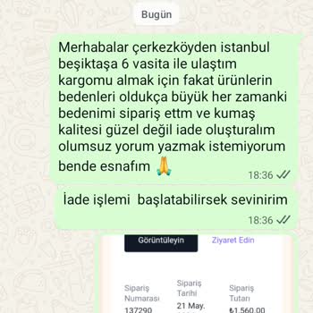 Semre Butik'te Beden Uyuşmazlığı Ve Kalitesiz Ürün İadesi Reddedildi, WhatsApp'tan Engellendim
