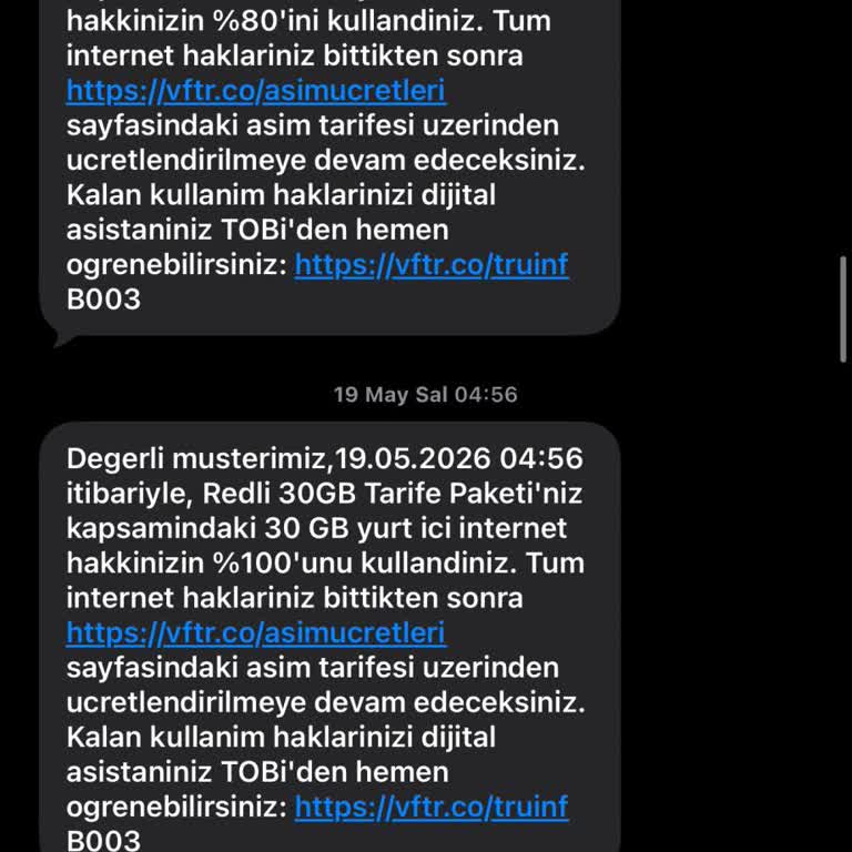 Vodafone'dan Haksız İnternet Aşım Ücretlerinin İptali Ve Detaylı Kayıt Talebi