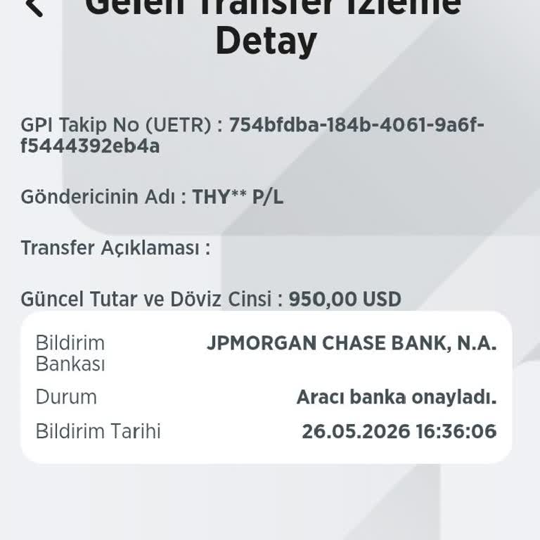Uluslararası Transferim 950 USD Hesaba Geçmedi Ve Sürekli Beklemek Zorunda Kaldım