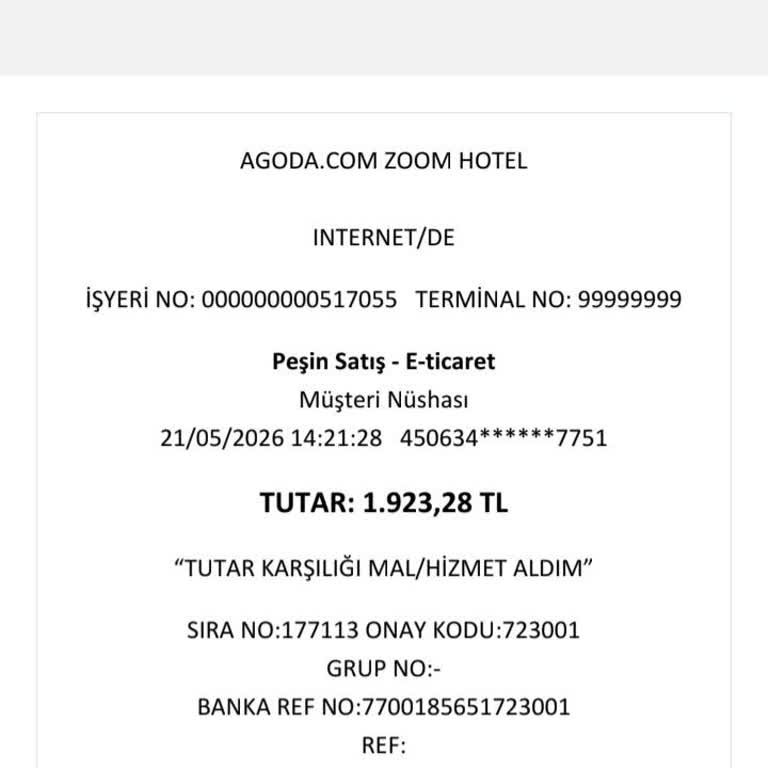 Zoom Hotel İade Gerçekleşmedi