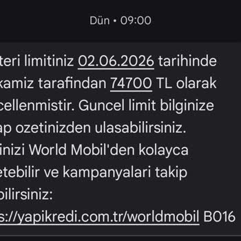 Yapı Kredi Bankası Kredi Kartı Limitimin Ani Düşürülmesi Ve Geri Alınması Talebi