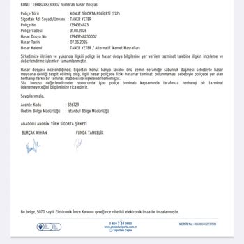 Anadolu Sigorta Banyodaki Fayans Hasarını Kaza Olarak Kabul Etmedi